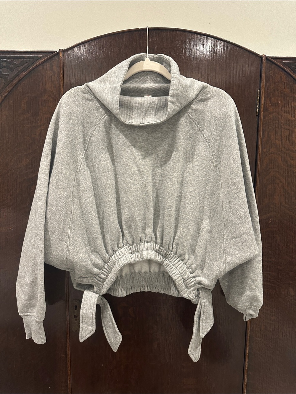 Anthropologie Light Gray Drawstring Funnel-Neck Sweatshirt